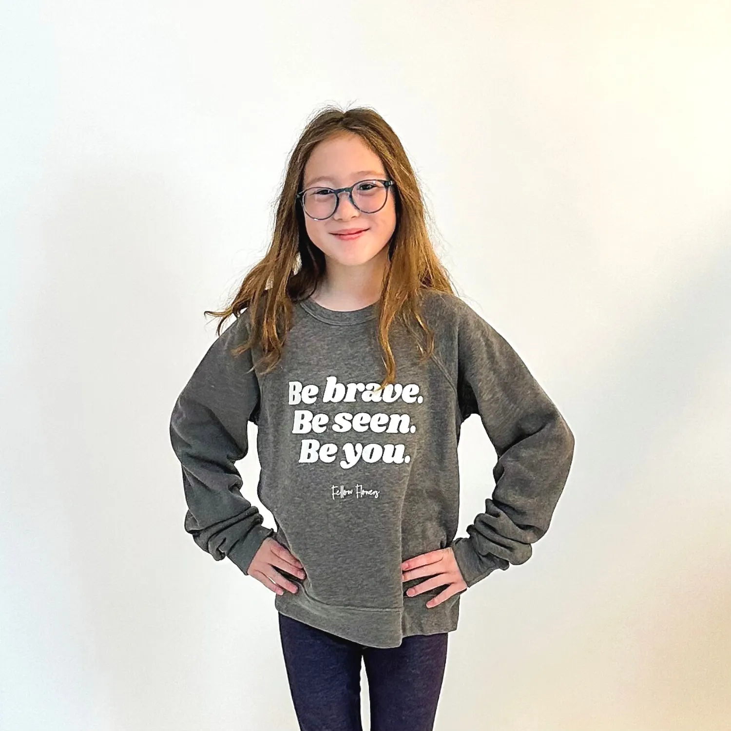 Be Brave Youth Sweatshirt – Gray and Pink